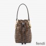 Fendi Mini Mon Tresor Bucket Bag In FF Motif Calf Leather Brown