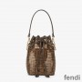 Fendi Mini Mon Tresor Bucket Bag In FF Motif Fabric with Sequins Brown