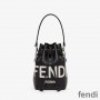 Fendi Mini Mon Tresor Bucket Bag In ROMA Logo Calf Leather Black/White