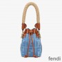 Fendi Mini Mon Tresor Bucket Bag with Straw Handle In FF Motif Straw Blue