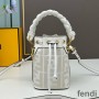 Fendi Mini Mon Tresor Bucket Bag with Woven Handle In FF Motif Canvas White