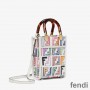 Fendi Mini Sunshine Shopper Bag In FF Graffiti Motif Leather White