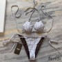 Fendi Reversible Triangular Bikini with Ties Women FF Motif Lycra Brown/Grey