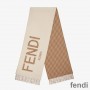 Fendi Roma Logo Scarf In Wool and Cashmere Beige