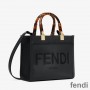 Fendi Small Sunshine Shopper Bag In ROMA Logo Calf Leather Black