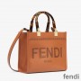 Fendi Small Sunshine Shopper Bag In ROMA Logo Calf Leather Brown